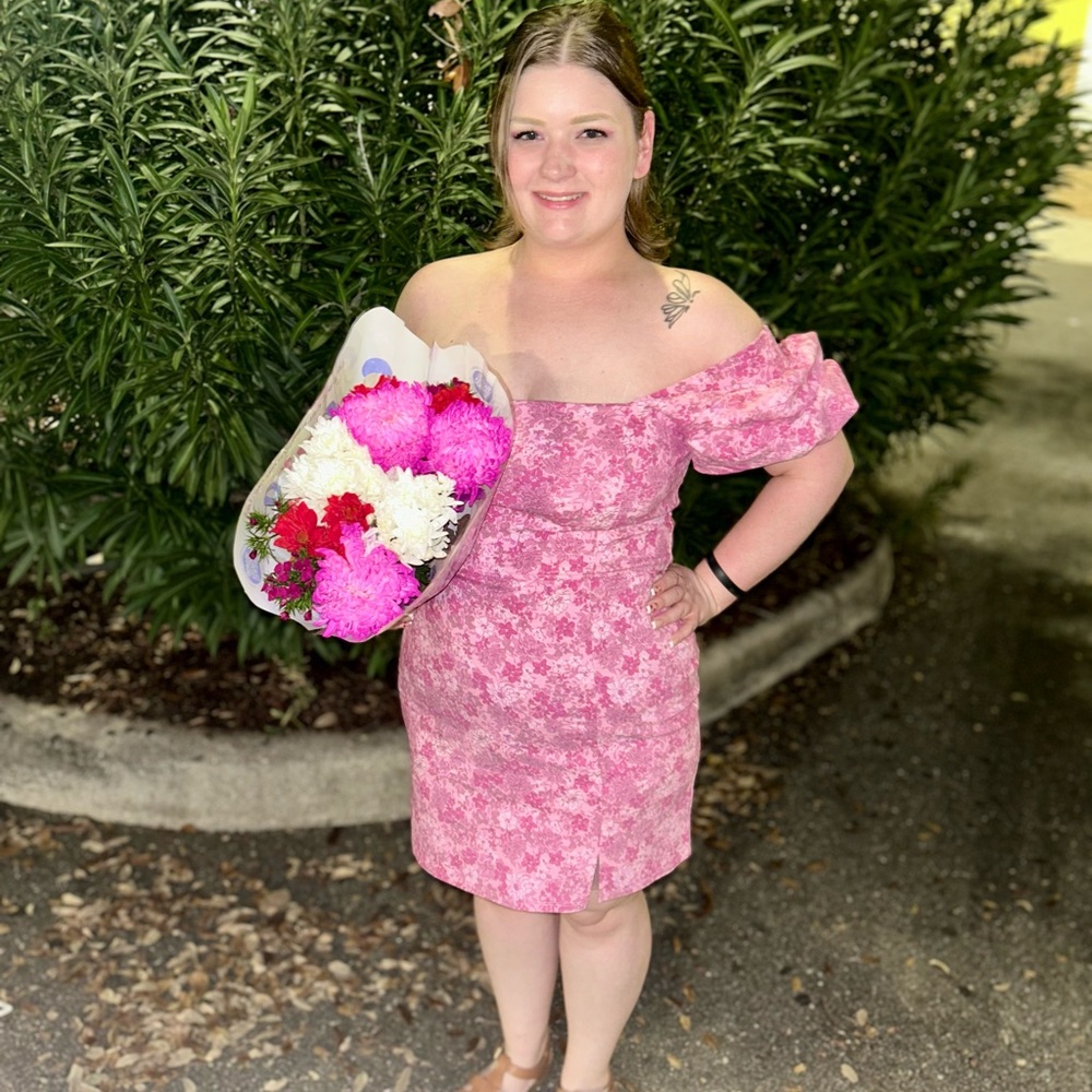 Trixxi Pink Puff Sleeve Off-Shoulder Sundress